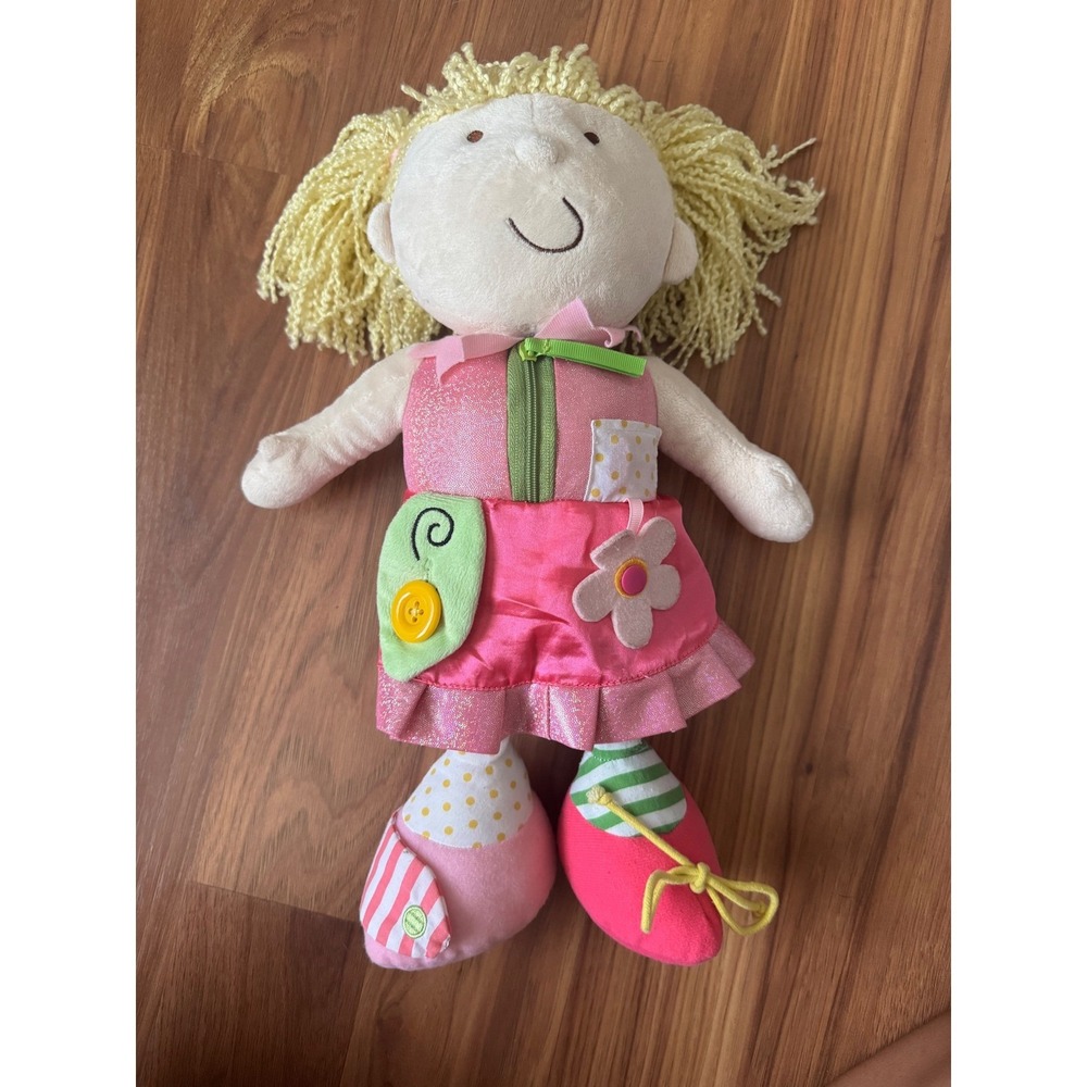 Manhattan Toy Company Plush Doll Blonde Hair Pink‎ Dress Activity Learning Toy